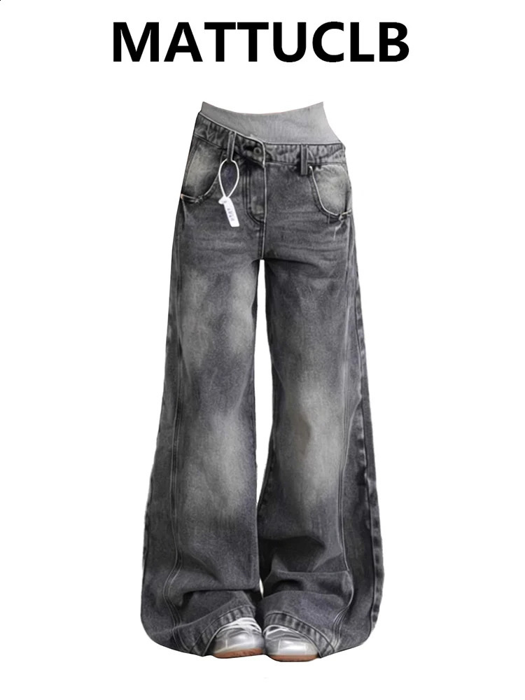 Women's ner Jean Baggy Denim Pants Abi Y2K Two Pieces High Street American Retro Cowboy Japanese Harajuku Long Trouser 260916