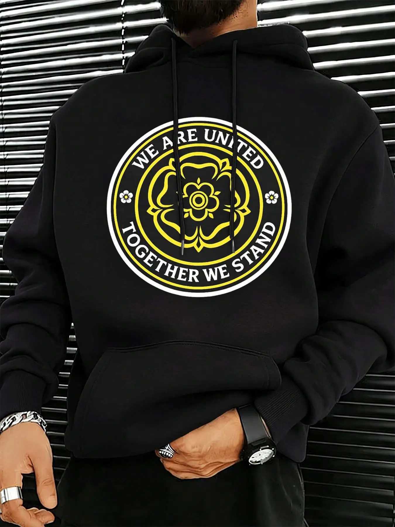 Casual Pullover Hoodie We Mens Are United Together We Stand Vintage Yellow Rose Circle Badge Graphic Print Hooded Sweatshirt Loose Fit Long sleeve H