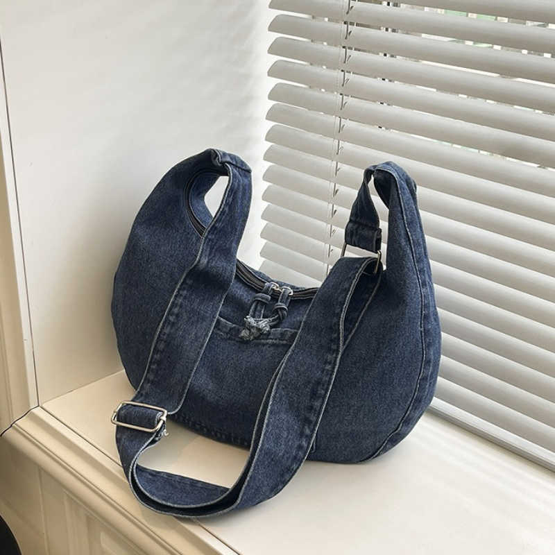 Washed New Bag Denim Hobos Soft Denim Armpit Dumpling Bag Simple Durable Korean Style Women Shoulder Crossbody Bag H260916