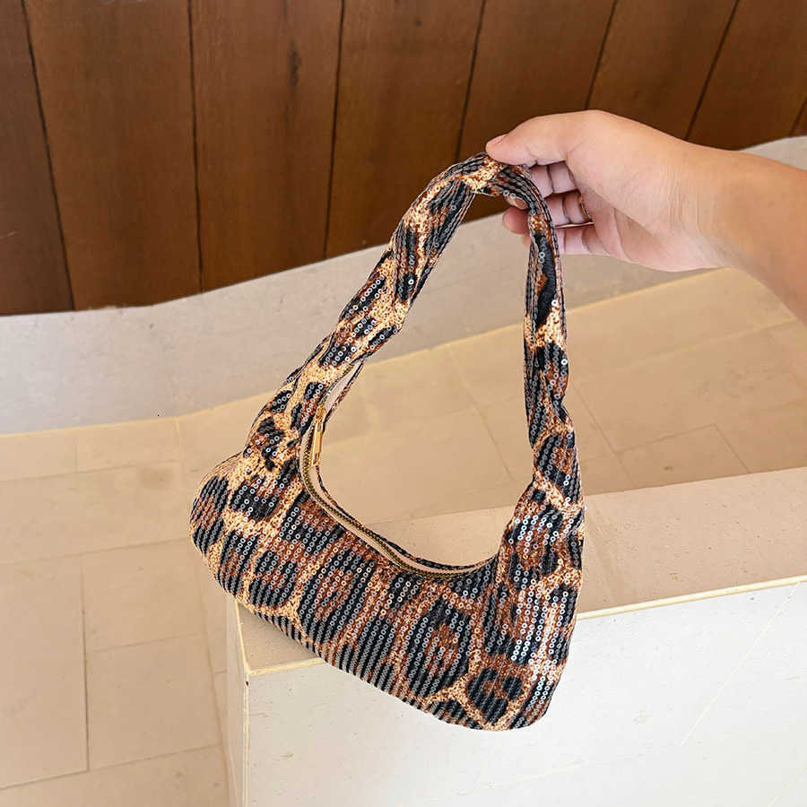 Shoulder Sequin Leopard Bag Print for Women Y2K Hobo Handbag Zipper Underarm Purse FAshion Daily Party Shopping Small Tote H260916