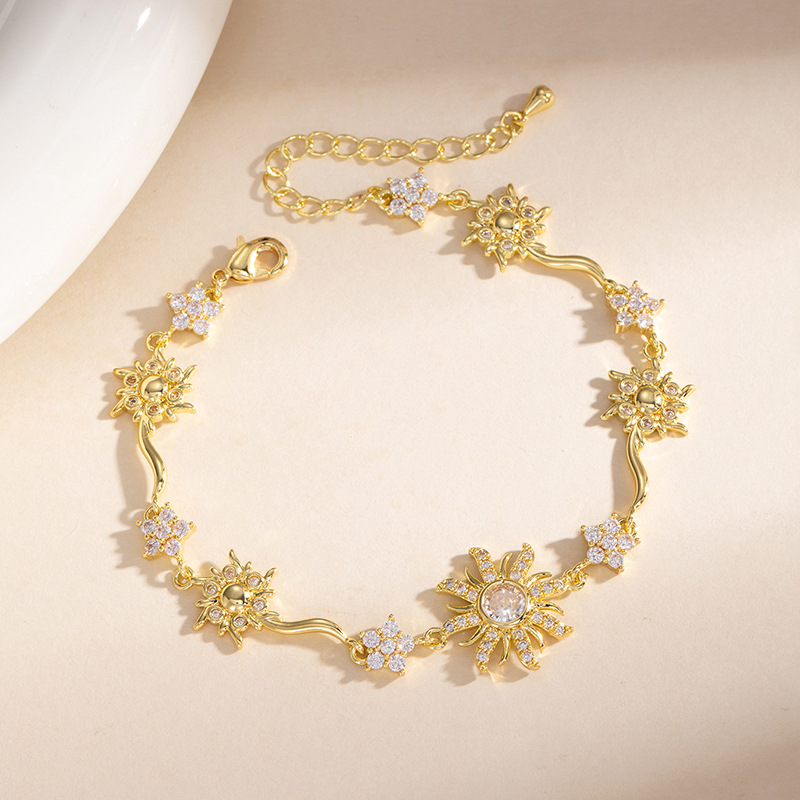 Luxurious Geometric Magnolia Motif High Shine Gold Plated Ladies Bracelet Embellished With Sparkling Diamonds gold bracelet bracelet designer for wo