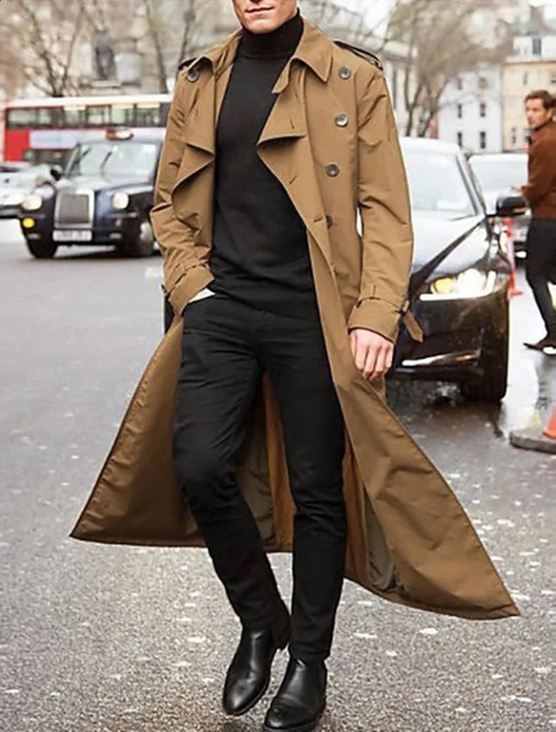 Men's Mid Length Waterproof Windproof Trench Coat Daily High Street Double Buttons Loose Windbreaker Jacket Male Clothes 260916