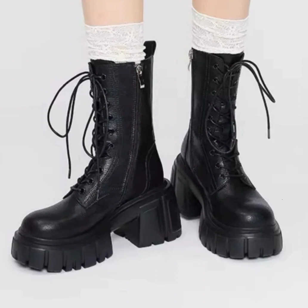 Super Women 2025 High New 10cm Thick-Soled Shoes British Style Punk Gothic Booties Platform Thigh High Boots D260916