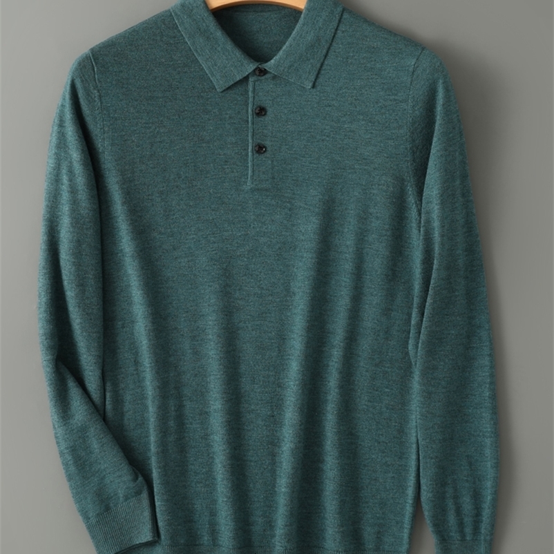 Spring Autumn Men Shirt Merino Worsted Wool Knitted Pullover Long Sleeve Polo-Collar Clothing Tops Smart Casual Thin Outerwears 260915