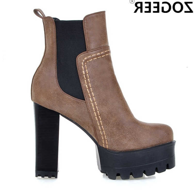 Women Boots for fashion Ankle Platform Round Toe High Heels Short Boot Female Punk PU Grey Brown Vintage Autumn Winter Shoes D260916