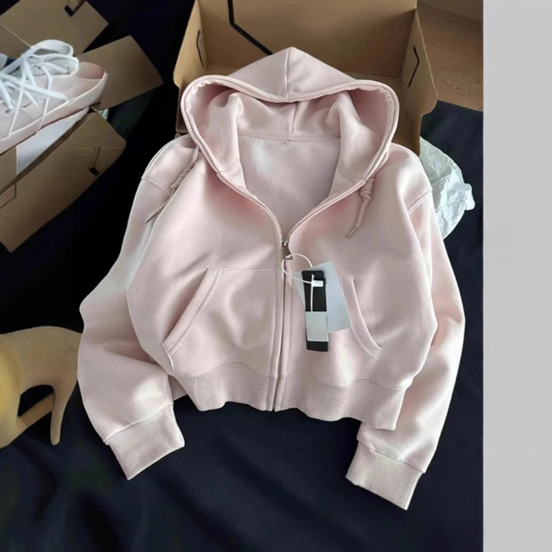 Cardigan Hooded Sweatshirt Women's Spring and Autumn Top Loose Casual Short Style 260916