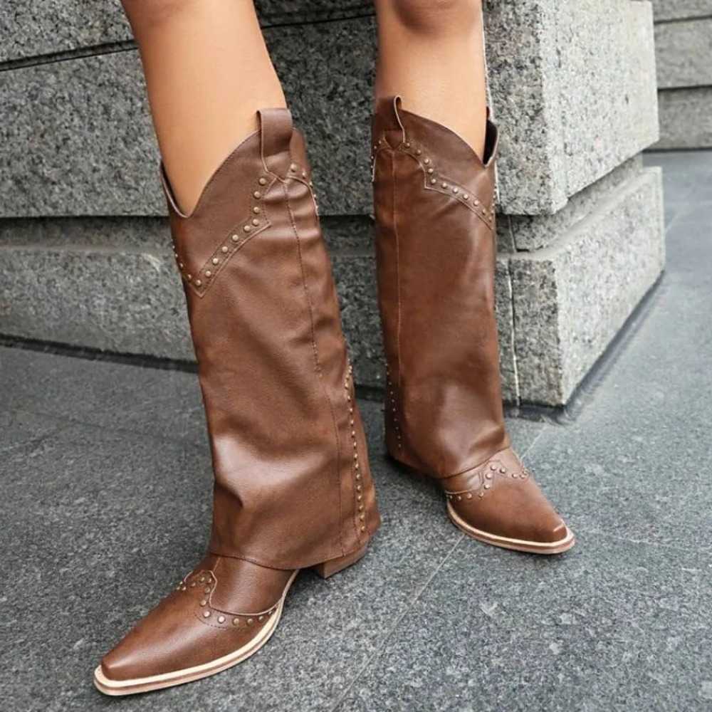 Autumn New Style fashion Winter Brown Mid-calf Boots Pointed Tip Metal Decoration High Heels Chelsea Women's Boots High6cm D260916