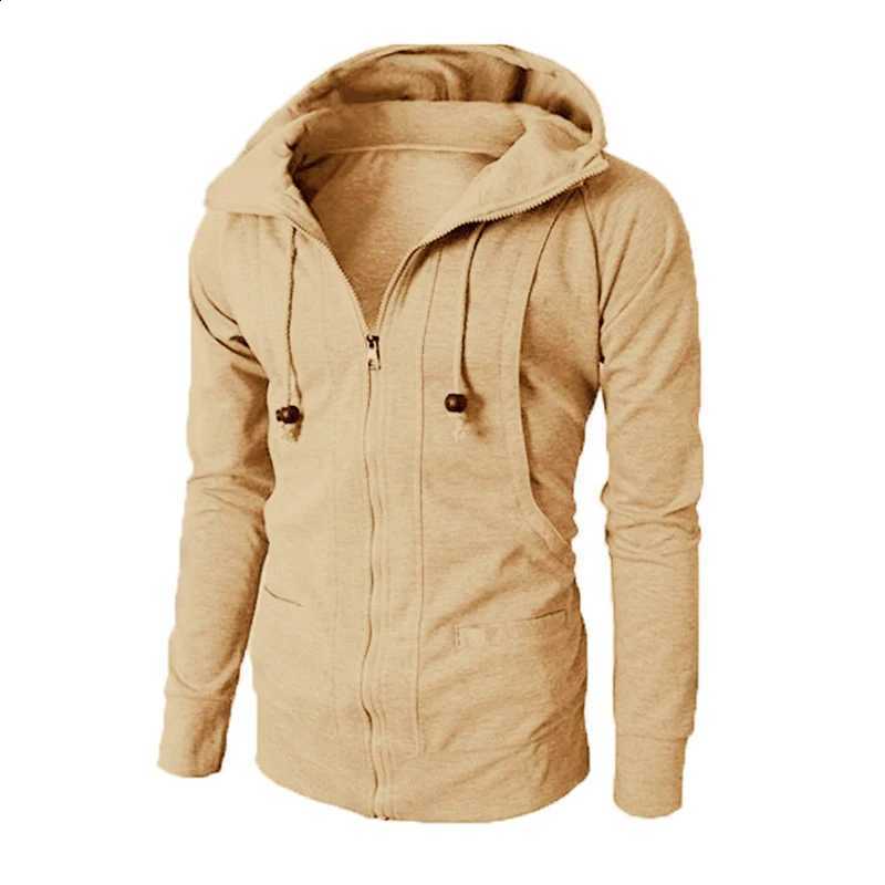 Casual Autumn Winter New Loose All-match Zipper Hoodies Male Solid Color Fashion Cardigan Hooded Sweatshirt Hombre Top Men Coat D2609151