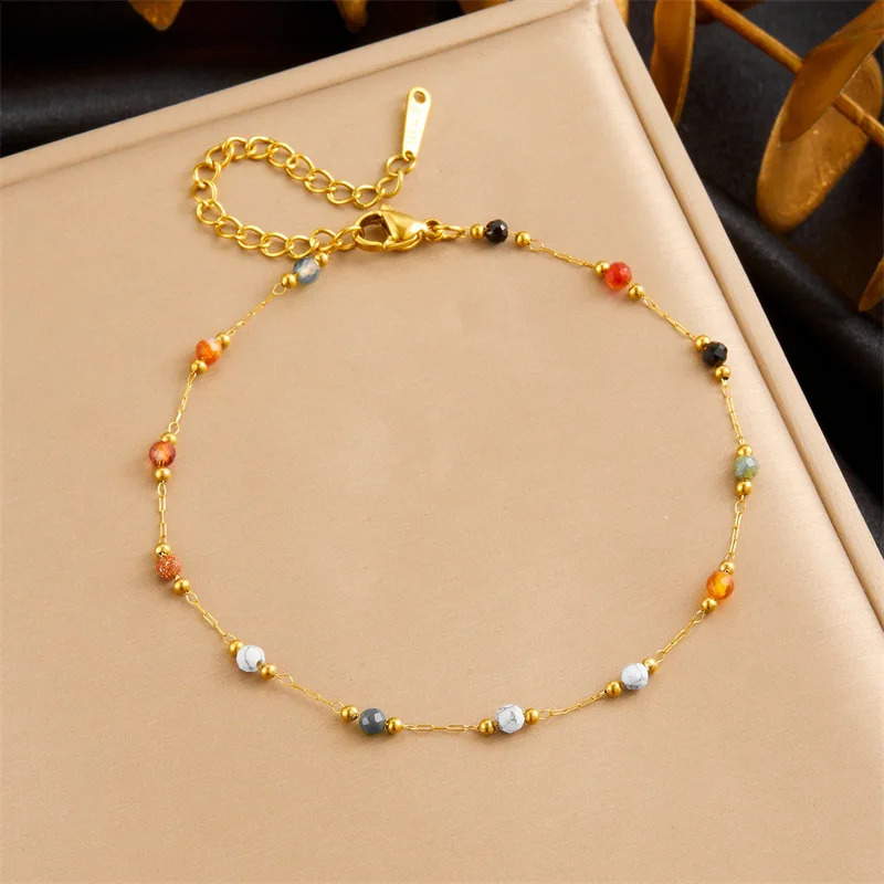 316L Stainless Steel Natural Colored Beads Bracelet Womens Concise Trend Non-fading Golden Hand Jewelry Gift 260916