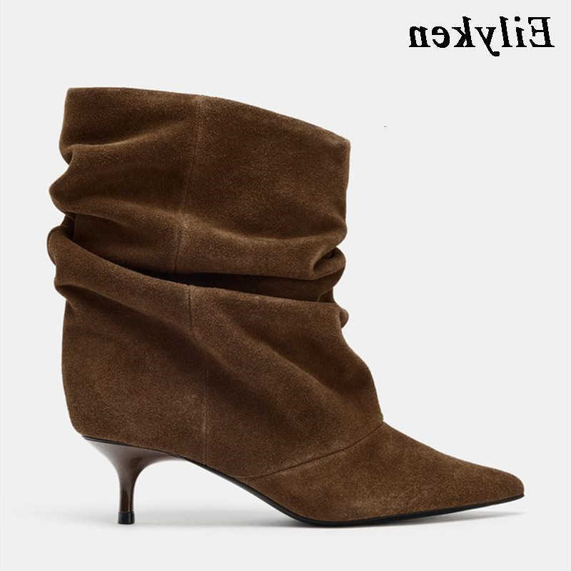 Ankle Eilyken Winter Pointed Toe Boots Women Pleated Short Boots Female Elegant Designer Femmes Botas De Mujer D260916
