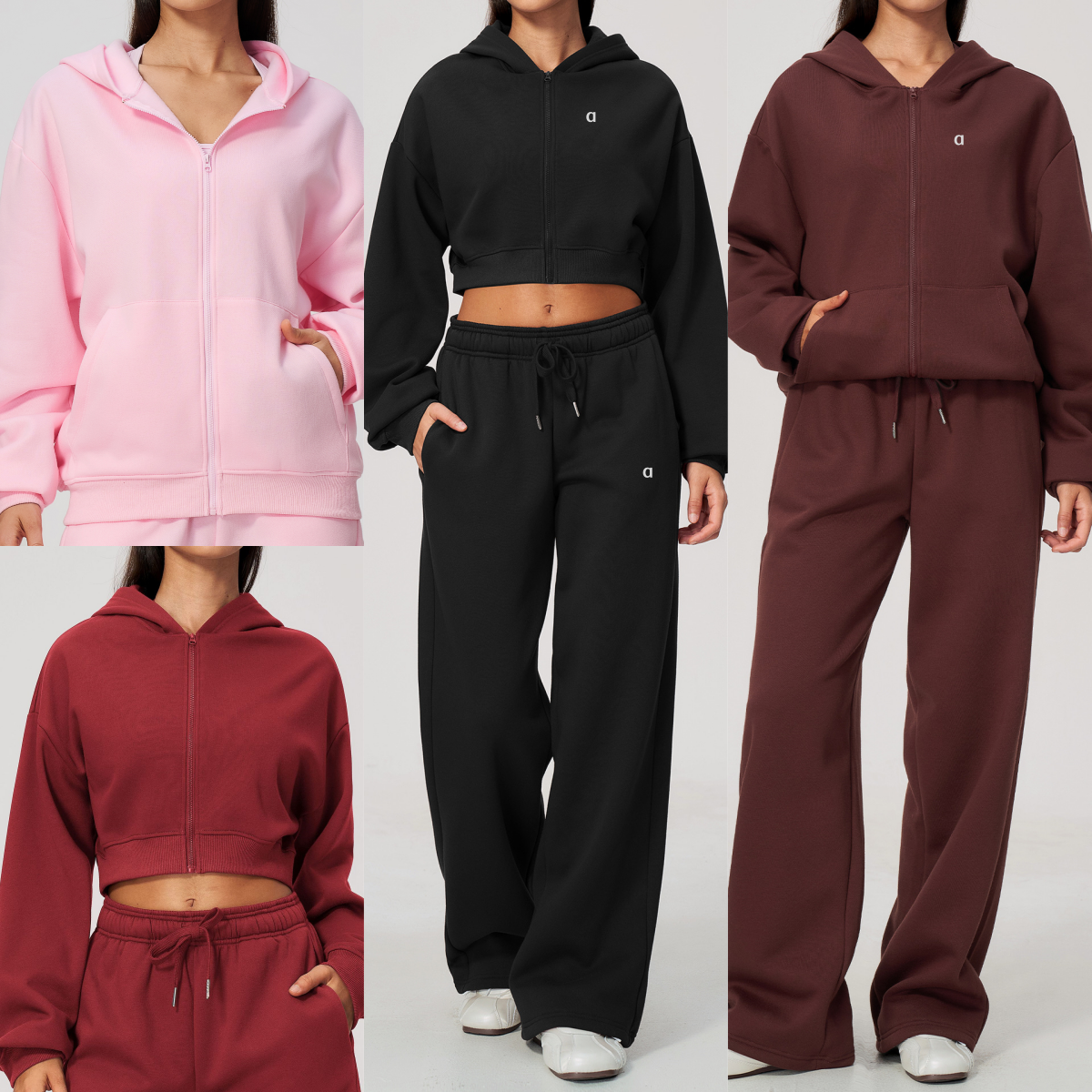 A2923 3D Silver Loose Fit Thick Cardigan for Sports and Fitness Casual Zip-Up Jacket Women Sweatpants Sporty Hooded Sweatshirt Set Yoga Set