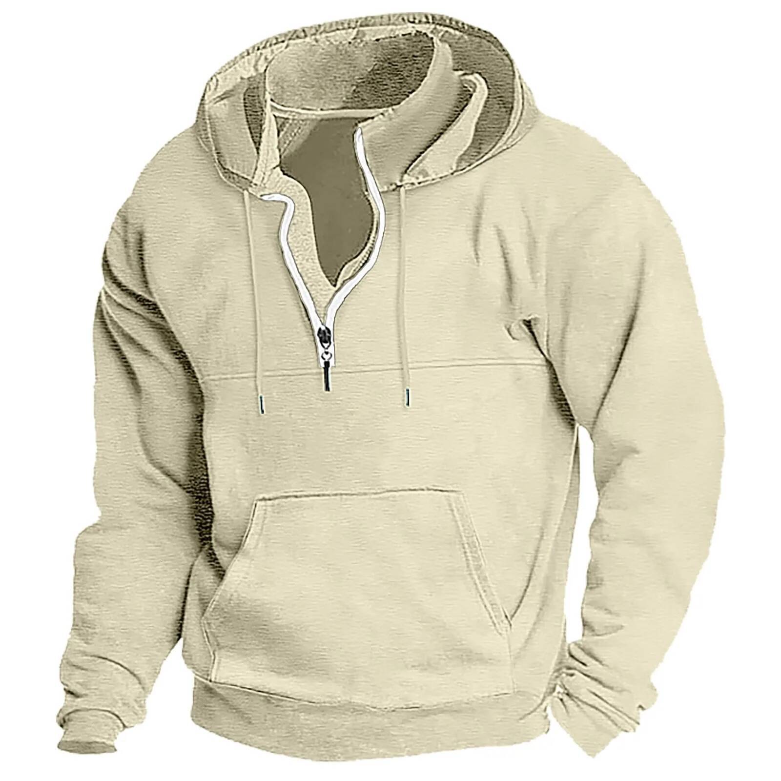 2026 Fashion Autumn/Winter New Casual Loose Stand Collar Solid Color Sports Hoodie Men's Half Zipper Street Wear J260916
