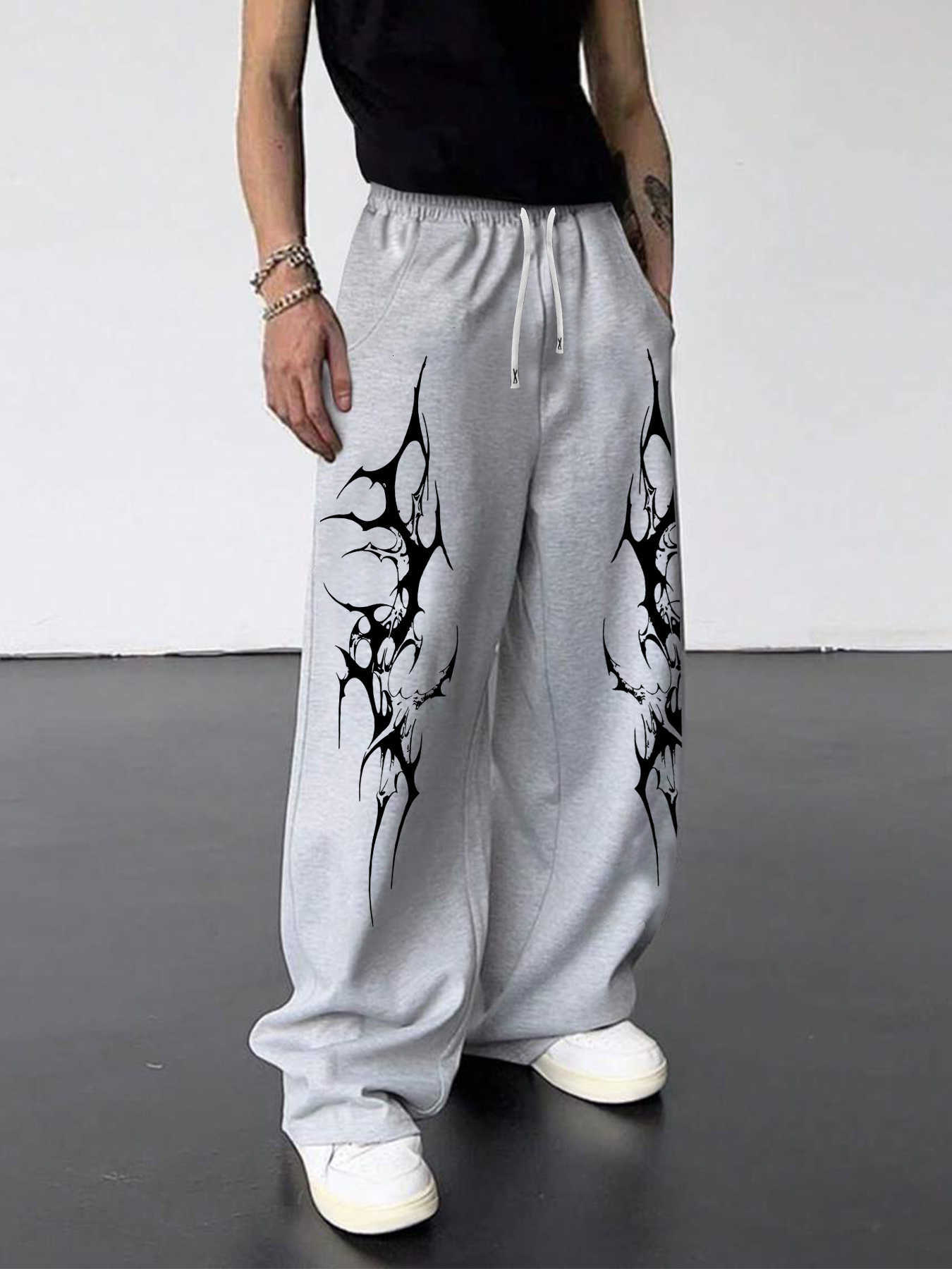 Men'S Gothic Tattoo Print Casual Athletic Loose Straight Long Trousers Spring New Style D260916