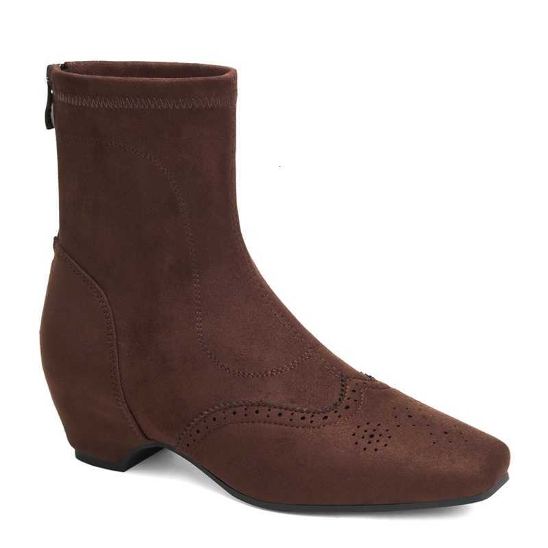 Women New AIYUQI Square 2026 Toe Ankle Boots Back Zipper Wedge Heel Booties Brogue Cutout Vintage Autumn Winter Short Boots D260916