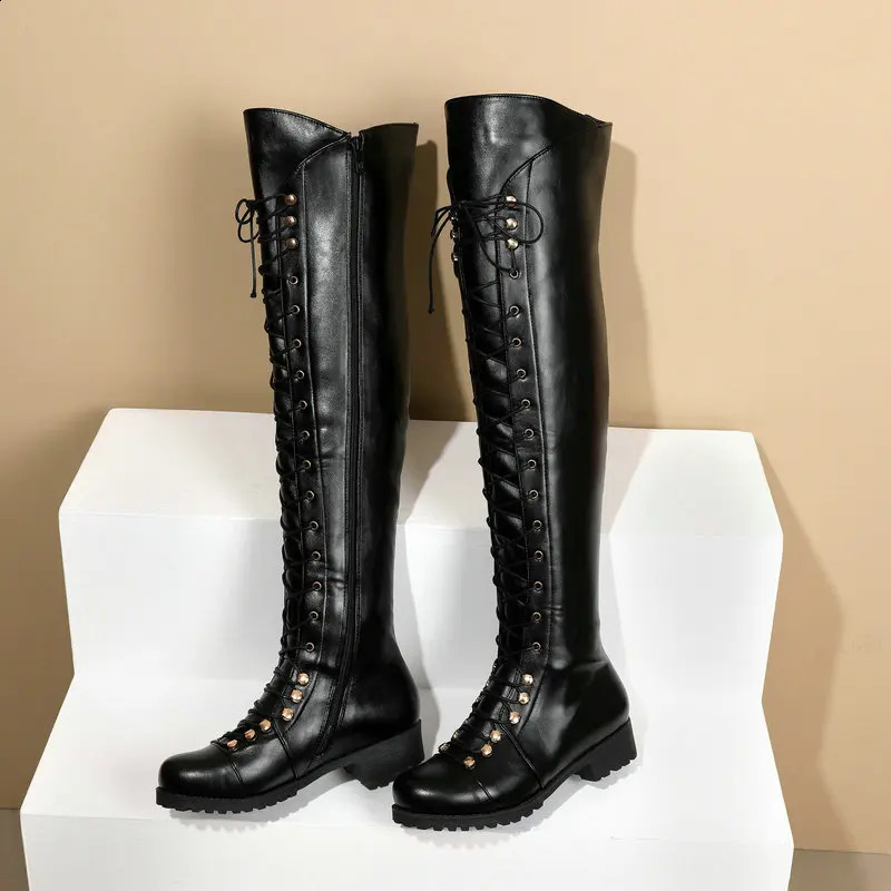 Womens Boots Fashion Slim Fit Elastic Leather Overtheknee Boot Laceup Knight Botas Largas Mujer 260916
