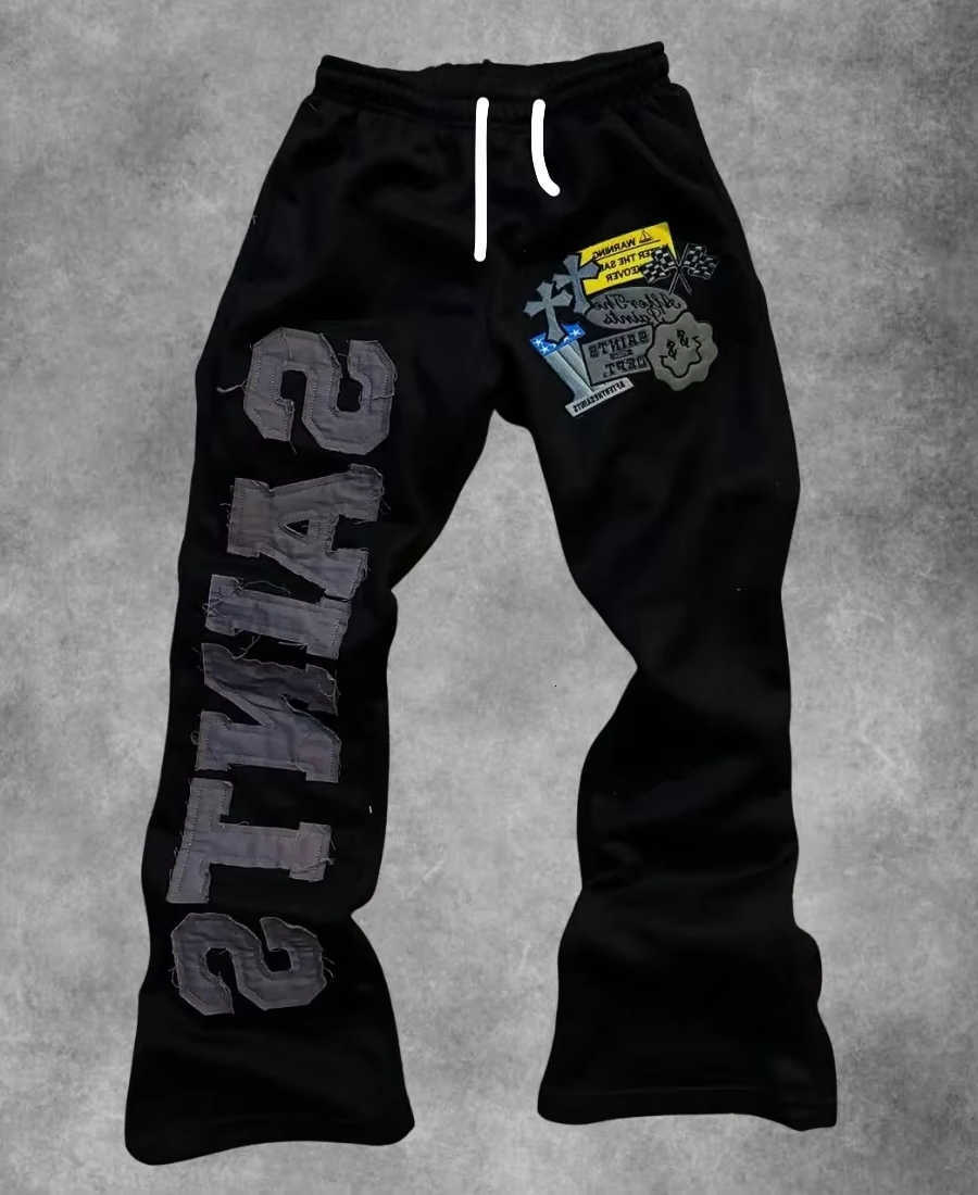 Quick Hop Streetwear Summer Hip Dry Sports Long Pants Men Women Vintage Patch Letter Sticker Design Elastic Waist Trousers D260916