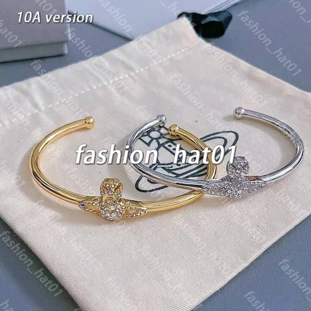 2026 AAA Designer Vivienes Viviannens High Version Empress Dowager Saturn Bracelet Shining Full of Diamonds Open Versatile and End Viviane Bracelet