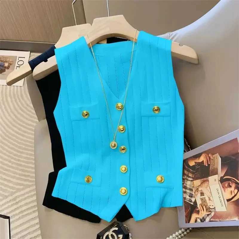 Vests Knitted Fashion Jacket Women Single Metal Button Design Sleeveless Tops 2025 New Spring Summer Casual Thin Sweater FemaleW260915