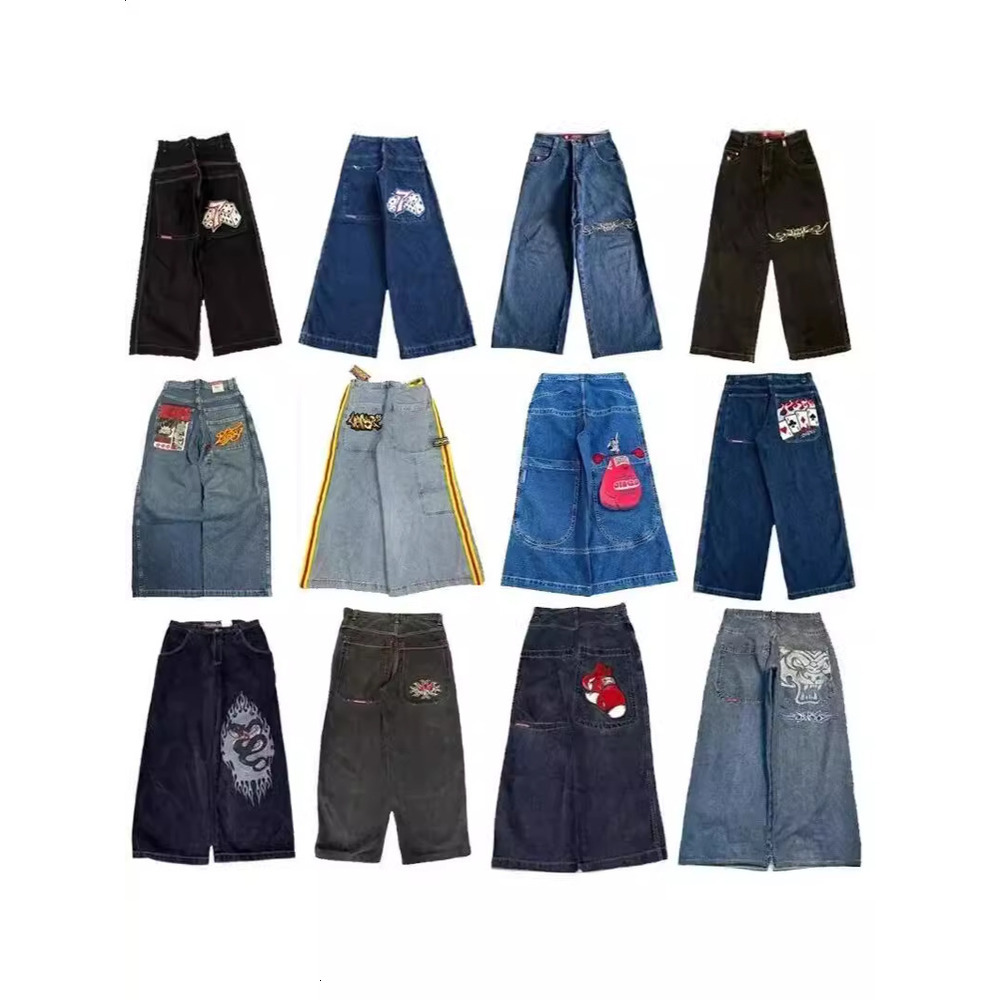 Jinco Jeans Mens Designer Streetwear Y2k Hip Hop Cartoon Graphic Print Vintage Baggy Black Pants Men Women High Waist Wide Leg Trousers Jncos Jeans