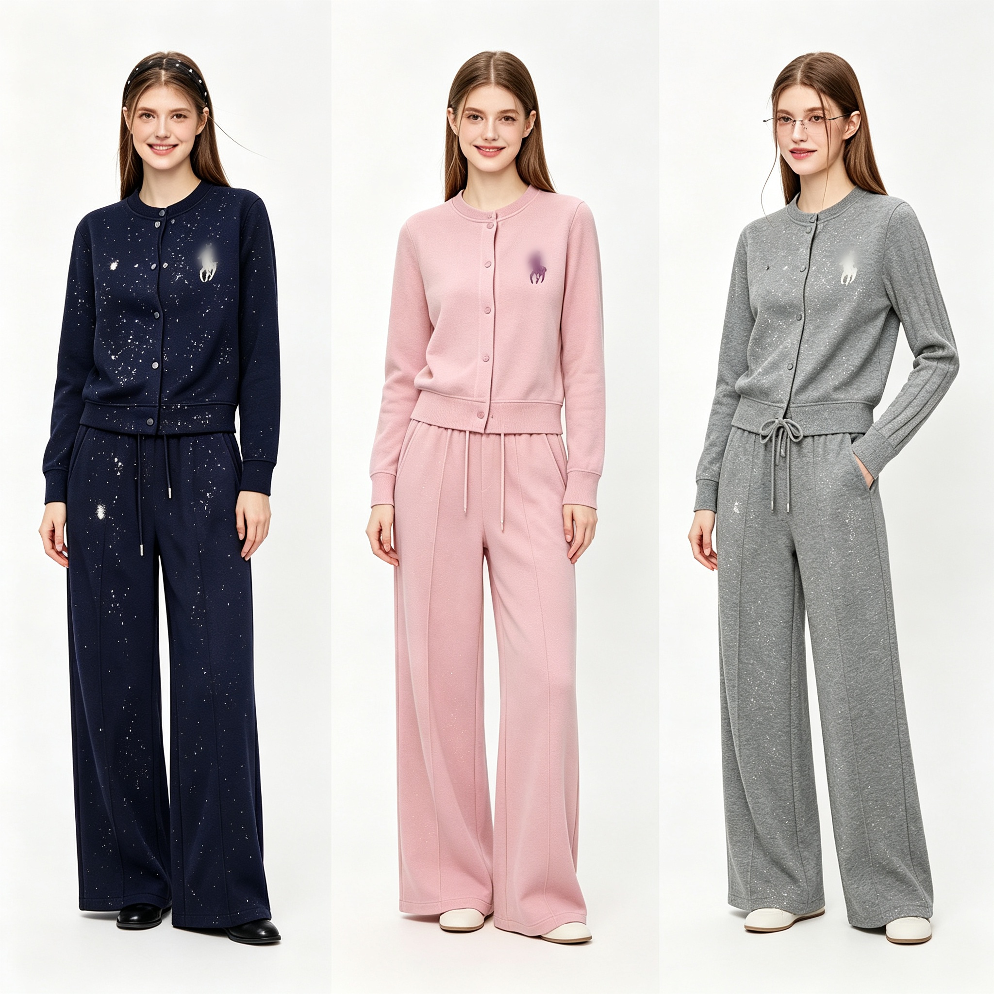 POLO Design Style Shiny Glitter Baseball Jacket Set Women Tracksuit Wide Leg Pants 2026 Spring New Arrival Light Luxury Sports Casual Lounge Yoga Tw