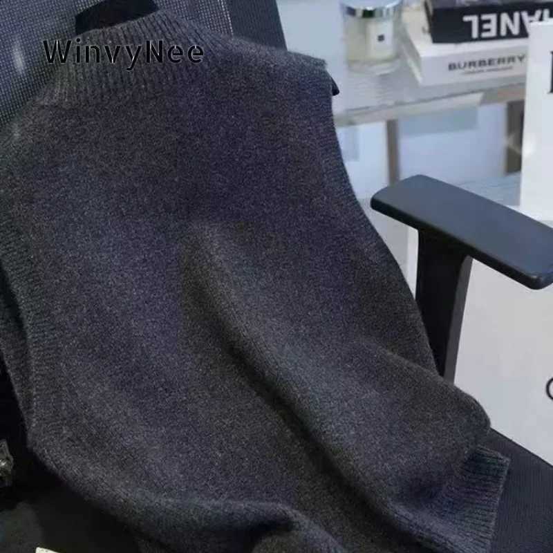 Pure Sweater Vest WinvyNee Women Wool Deep V Collar Knitted Tank Top Loose Silhouette Elegant Daily Outer Knit Garments C1733051W260915
