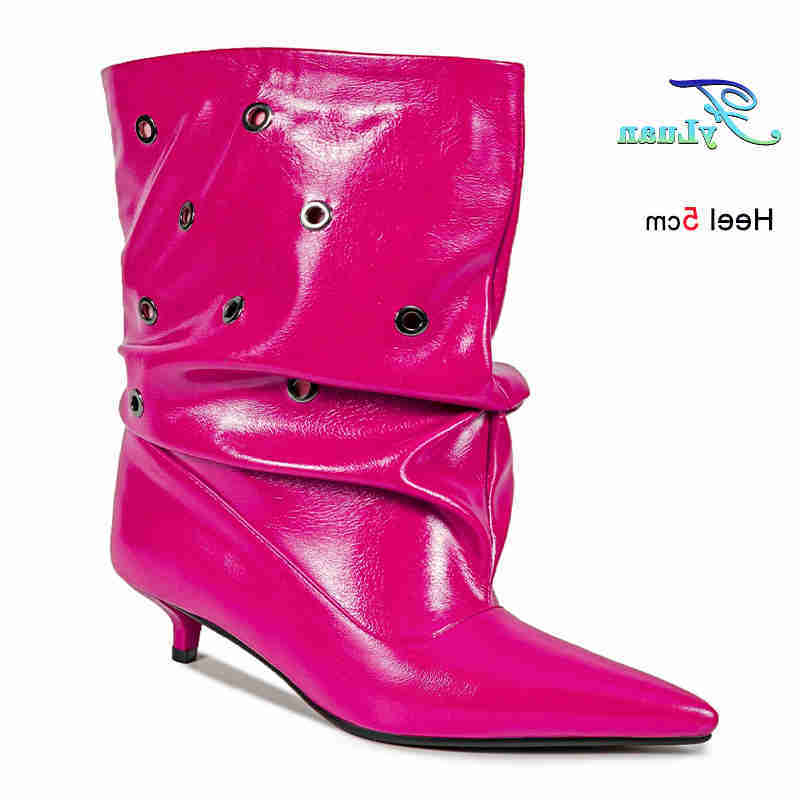 Red Winter Rose Sexy Autumn s Women's Knight Boots Thin Heels 5cm Pointed Toe Ladies Mid-Calf Boots Stacked Boots ShoesD260916