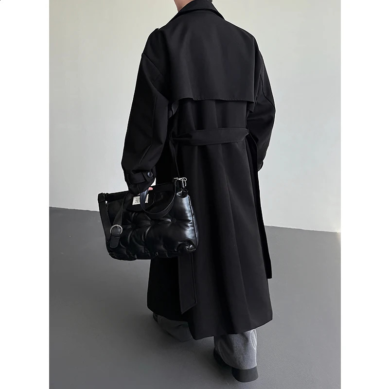 Trench Men Long Coat Autumn Loose Fashion Double-Breasted Caslua Trench Unique Cuff n Korean Street Windbreaker 260916