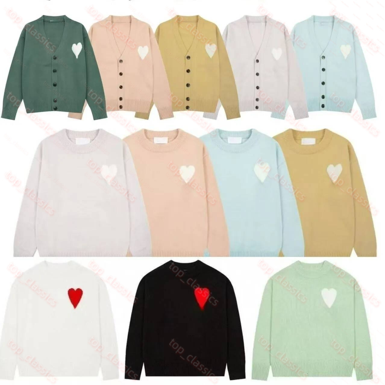 Amiels Knitted Sweater Designer Paris Sweater Couple Heart Shaped Embroidered Round Neck Knitted Cardigan Loose Comfortable Long Sleeved Sweatshirt