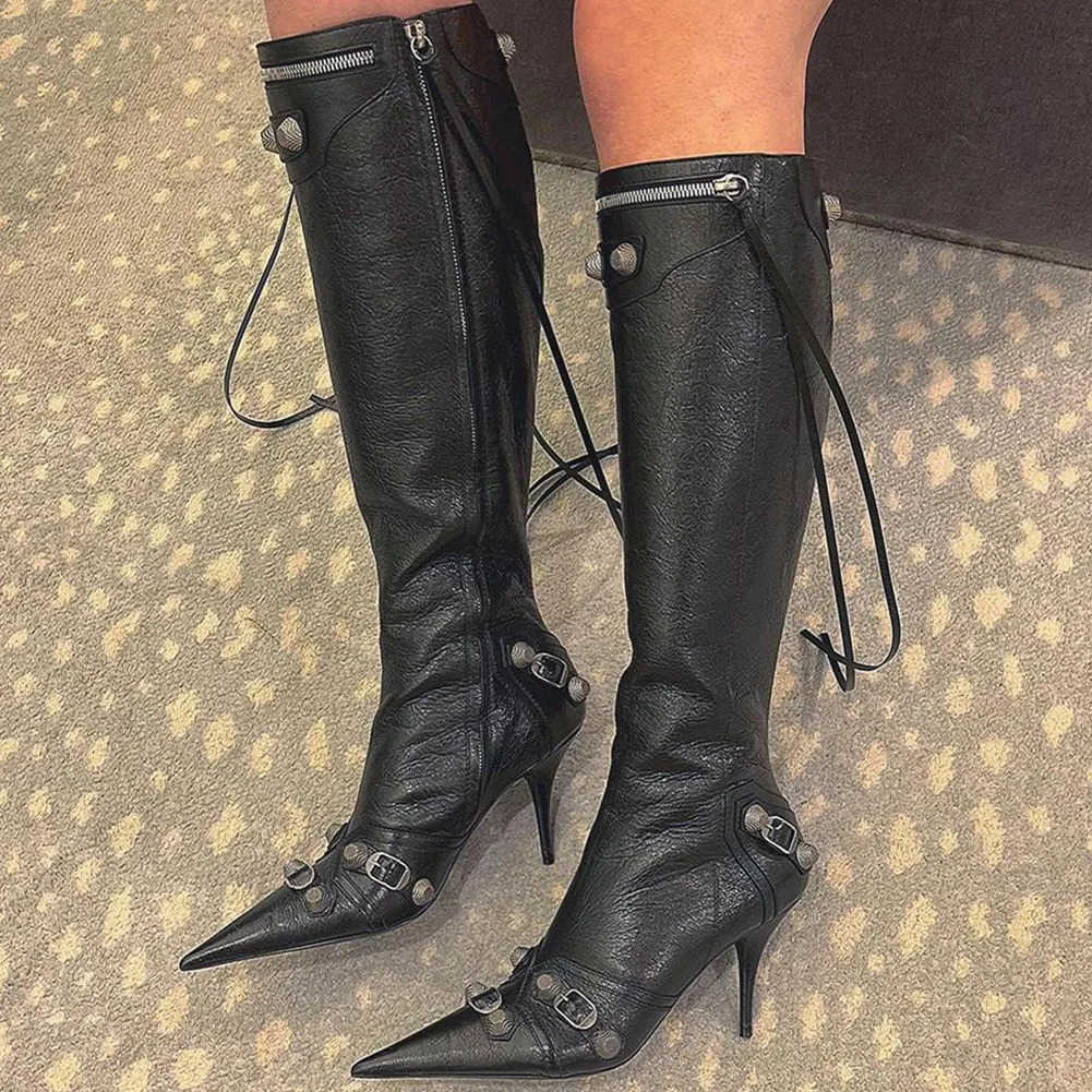 2024 Sexy Boots Knee High Winter Boots Design Super High Thin Heels With fashion Cool Women Shoes Big Size 46 D260916