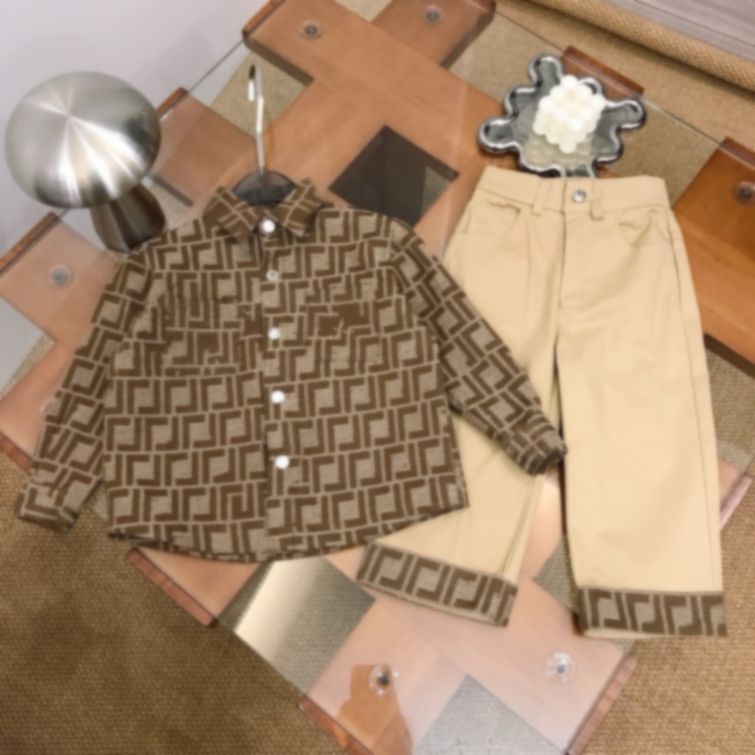 Children Designer clothing sets Boys letter jacquard long sleeve shirt with pants 2pcs Autumn kids cotton casual outfits Z2078