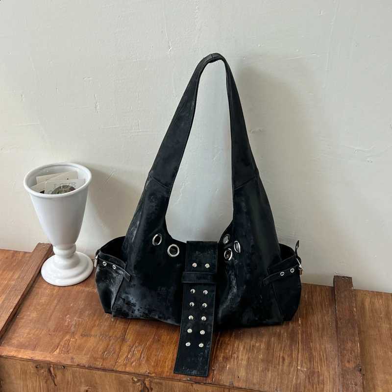 Designer New Y2K Faux 2026 Suede Hobo Shoder Bag Metal Eyelet Decor Large Capacity Underarm Casual Daily Handbag for Wen J260916