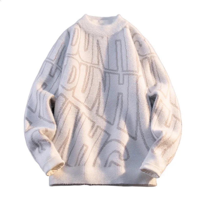 Trendy Men's Round Neck Sweater Autumn Winter Letter Pattern Loose Pullover Minimalist Style Urban Knitwear Fashion Streetwear 260916