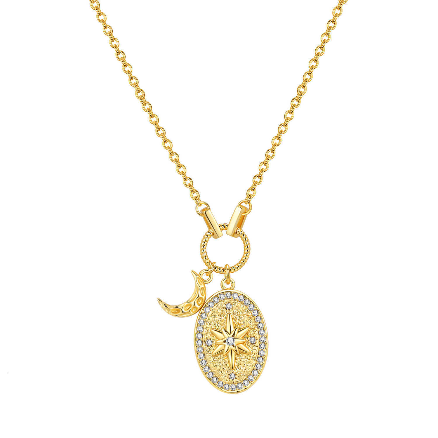 New S925 Orstarry Sterling Silver 18K Gold Sun And Moon Chain Pendant Necklace for Women Birthday Gift Fine JewelryT260916