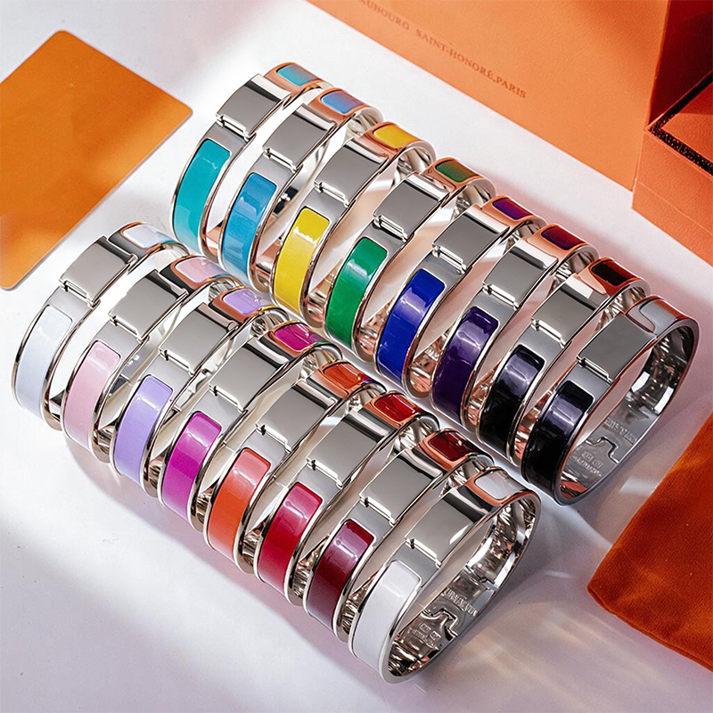 Bracelet classique H en argent, 12mm, multi-styles, en émail, à breloques, en acier inoxydable de haute qualité, bijoux de créateur