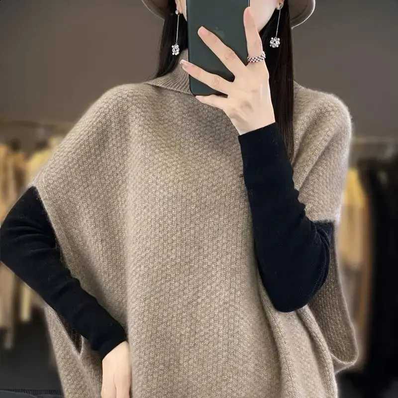 Knitting Women Batwing Sleeve Sweaters Vest Casual High Collar Elegant Solid Sweaters Loose-fit Sleeveless Waistcoat PulloverW260915