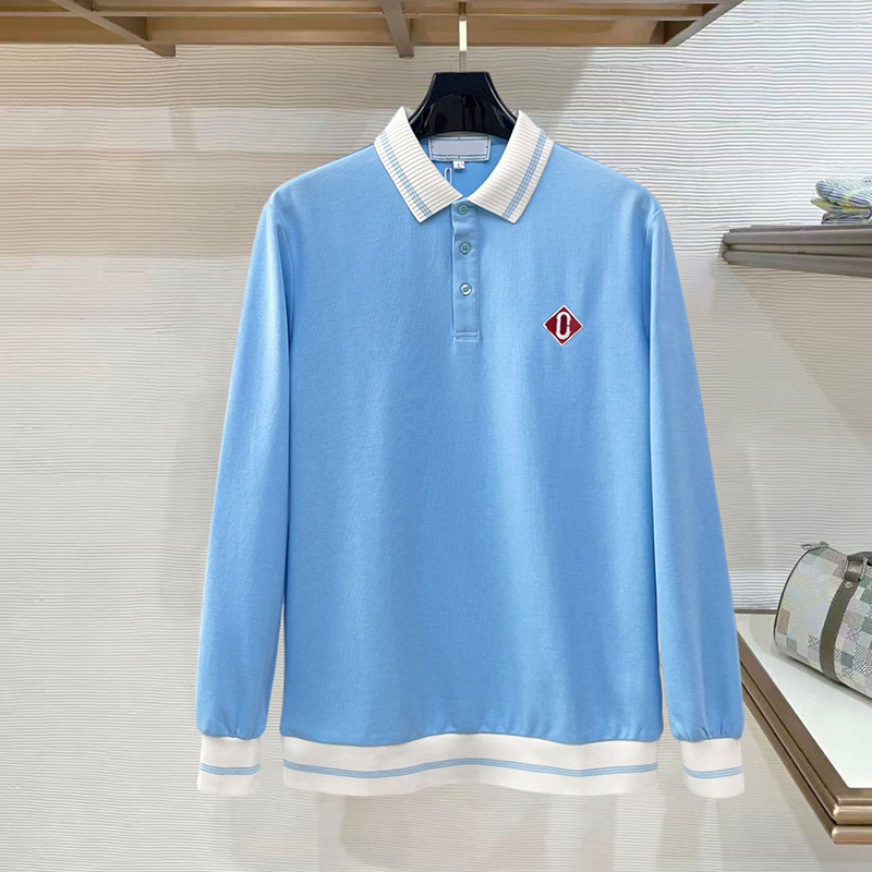 Contrast Color Mens Polo Tops Lxuury Brand Embroidered Long Sleeve Polos Office Ol Breathable T Shirts