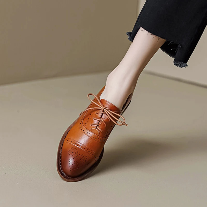 EAGSITY cow Leather British style brogue brown oxford shoes women lace up shoes casual fashion ladies business dress 260916