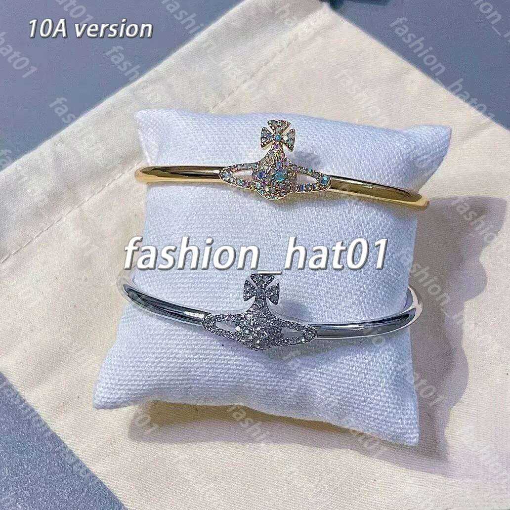 2026 AAA Designer Vivienes Viviannens High Version Empress Dowager Saturn Bracelet Shining Full of Diamonds Open Versatile and End Viviane Bracelet