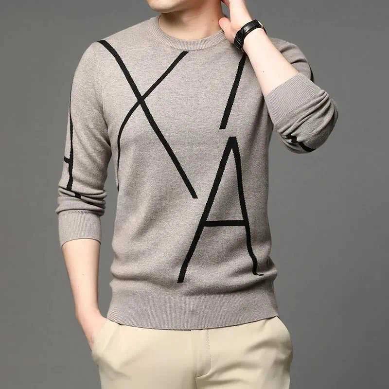 Mens Designer Knit Sweater High-End Black Geometric Pattern Pullover Winter Autumn Casual Daily Outfit