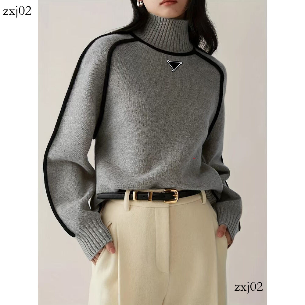High Neck Knitted Sweater Designer Women Triangle Patch Sweater Knitted Sweater Classic Thick Soft Knitted Fabric Letters Autumn Winter High Quality