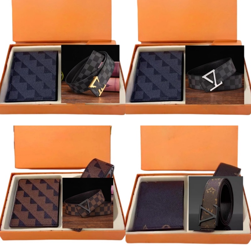 Plaid Pattern Mens Belts Designer Belt Wallet Gift Set Vintage Pu Leather Waistband Wallets Two In One Size105cm 125cm Gift Dust Proof Bag dd1673