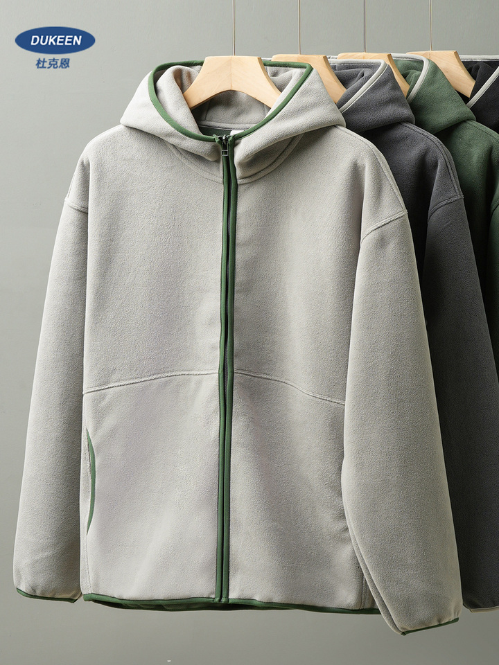 DUKEEN Men's Double-Sided Fleece Hoodie Autumn and Winter Warm Windbreaks 7A Antimicrobial Zipper Jackets for Men J260916