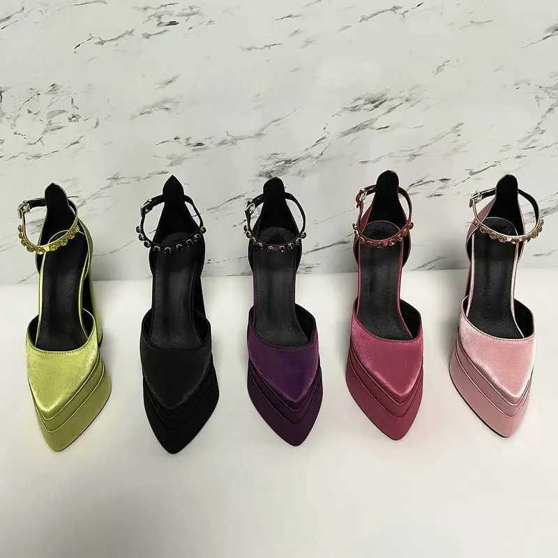 2026 Summer Water Platform Thick Heel Pointed Toe Satin High Heels New Fashion Catwalk Show Women's Sle Shoes Fashion Pumps Q260916