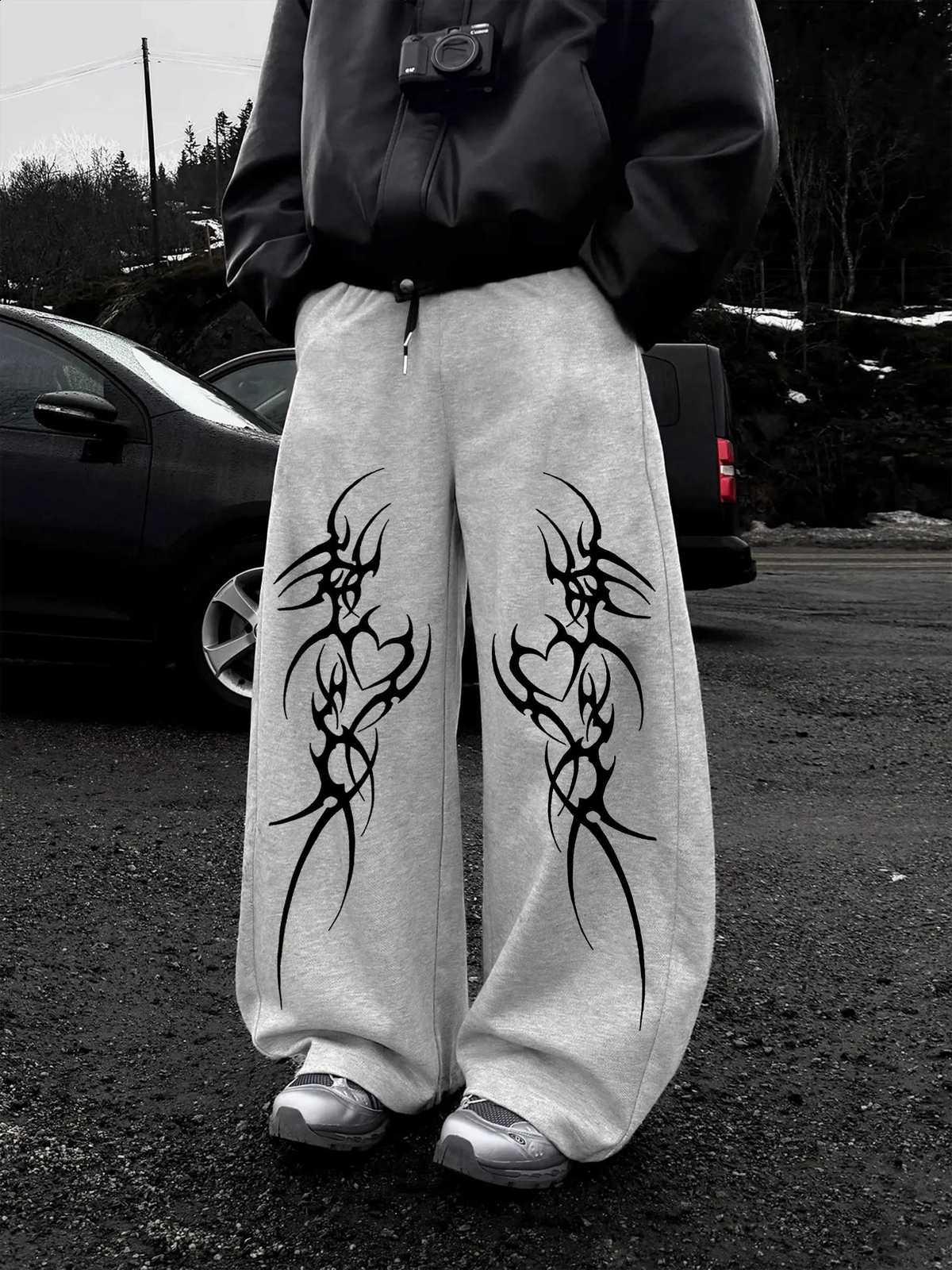 Sweatpants Men's Autumn Straight-Leg Thorn Print Casual Stylish and Versatile Suitable for Sports and Daily Wear D2609161