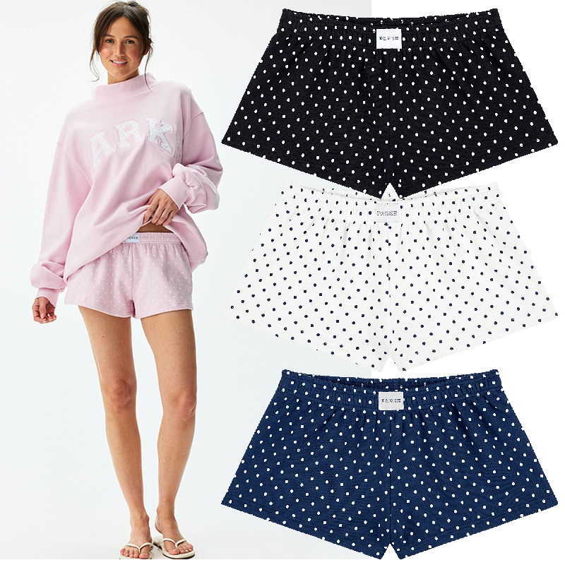 Parkes Short de sport en coton à pois pour femme, taille moyenne, décontracté, polyvalent, ample, droit, 26 automne hiver, niche, style créateur,