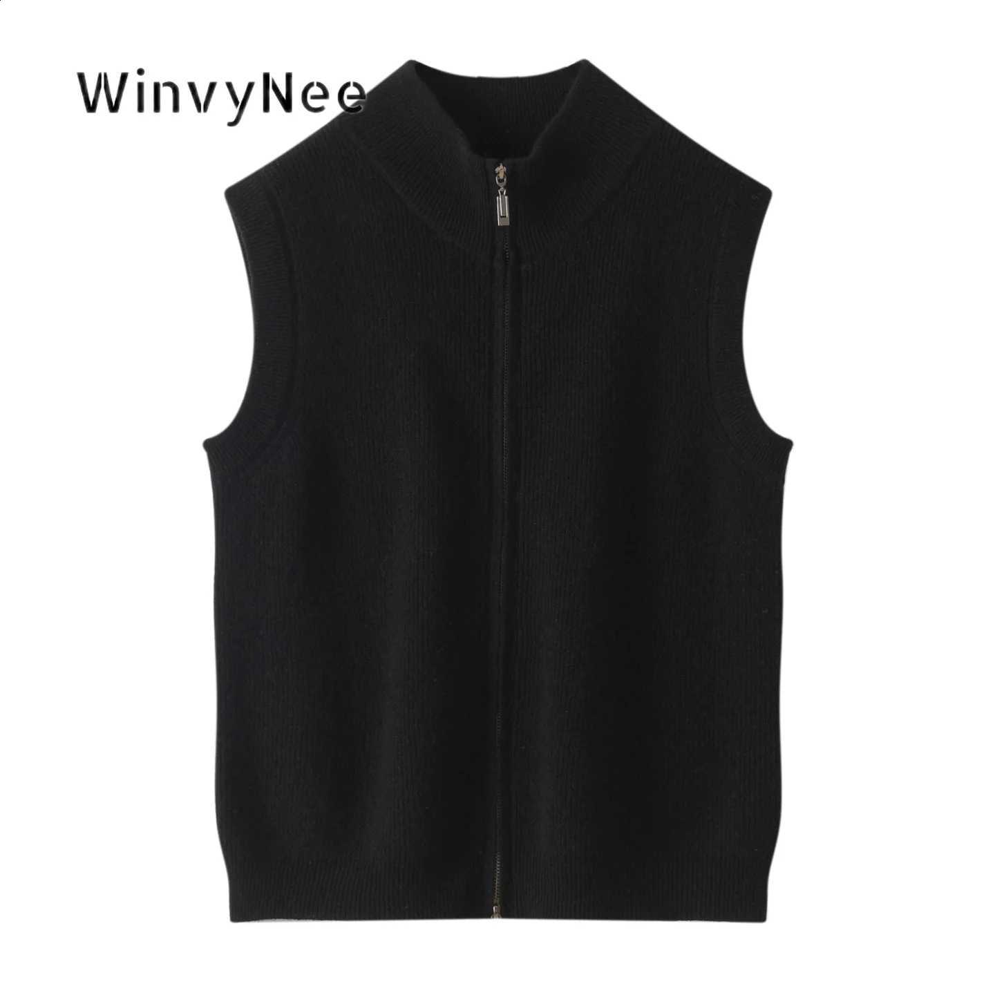 Sweater Sleeveless WinvyNee Pure Women Wool Zip Front Vest Stand Neck Texture Knit Casual Outer Garment Fall Daily Wear C1733066W260915