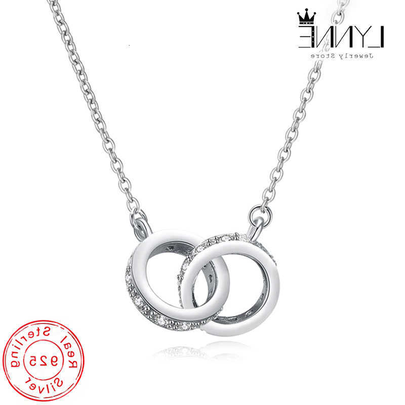 925 New Fashion Sterling Silver Double Round Pendant Neckalce Rose Gold Rhinestone Double Circle Necklace For Women Jewelry GiftT260916