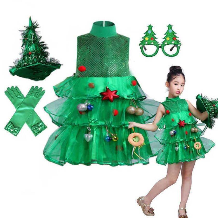 2026 New 4 2 6 8 10 perfume Yrs Fancy Christmas Tree Dress For Little Girls Xmas Party New Year Frock Kids Santa cologne Claus Lovely Pinetree Ball