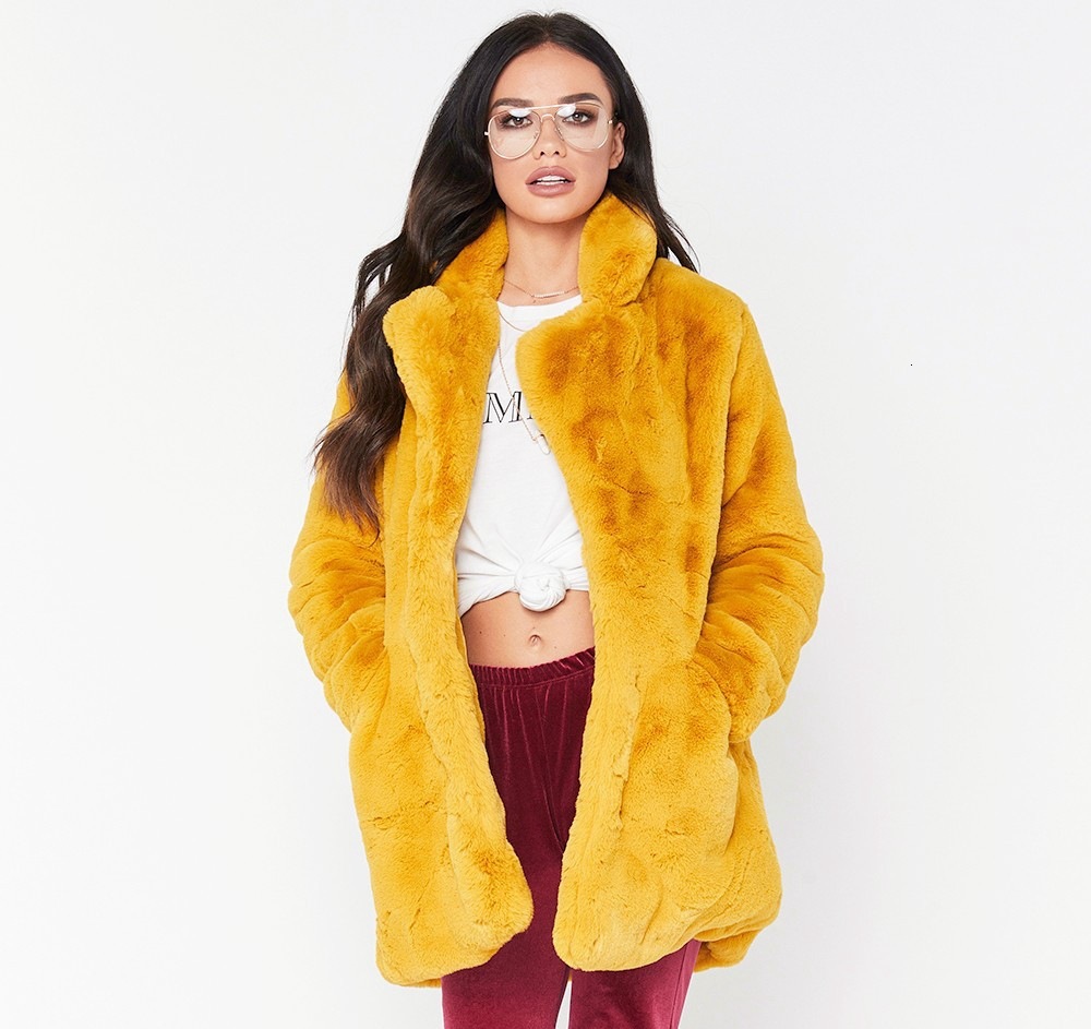 New Arrival Womens Mid Length Stand Collar Loose Plush Outerwear Soft Fuzzy Texture Relaxed Fit Fashion Coat For Everyday Wear Weekend Trips And Cas
