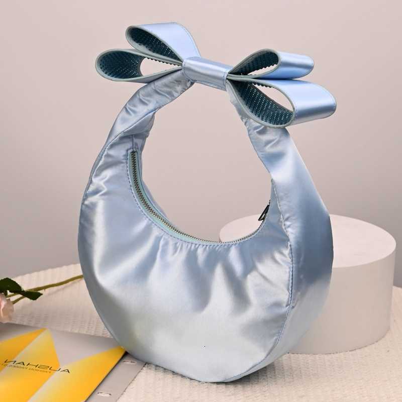 Bag Y2K Sweet Ladies Hobo Glossy Satin Fabric Large Bow Top Handle Underarm Bag Lightweight Small Shoulder Bag Daily Party H260916